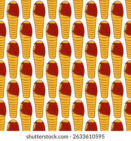 Sleeping Bag Color Line Seamless Pattern. Camping Equipment. Cozy Camp Sleep, Adventure Sleep Kit. Outdoor Nap Essentials. Vector illustrations