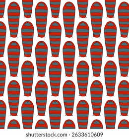 Sleeping Bag Color Line Seamless Pattern. Camping Equipment. Cozy Camp Sleep, Adventure Sleep Kit. Outdoor Nap Essentials. Vector illustrations