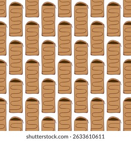 Sleeping Bag Color Line Seamless Pattern. Camping Equipment. Cozy Camp Sleep, Adventure Sleep Kit. Outdoor Nap Essentials. Vector illustrations