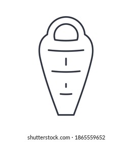 Sleeping bag icon, linear isolated illustration, thin line vector, web design sign, outline concept symbol with editable stroke on white background.