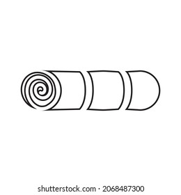 The sleeping bag icon is rolled into a roll. A piece of tourist equipment that is used for sleeping and relaxing in hiking conditions. Vector illustration isolated on a white background for design.