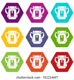Sleeping bag icon set many color hexahedron isolated on white vector illustration
