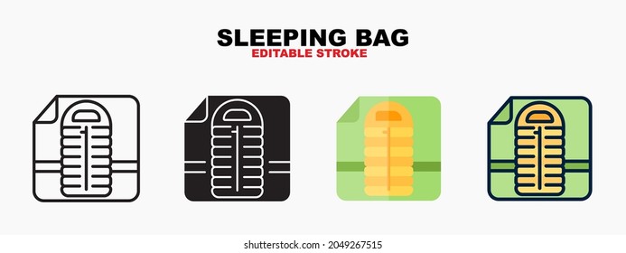 Sleeping Bag icon symbol set of outline, solid, flat and filled outline style. Isolated on white background. Editable stroke. Can be used for web, mobile, ui and more.