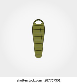 Sleeping bag  icon for web and mobile application. Vector illustration on a white background. Doodle, cartoon style.
