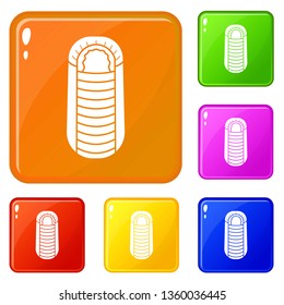Sleeping bag icons set collection vector 6 color isolated on white background