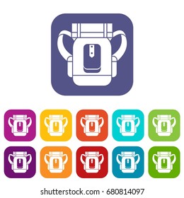 Sleeping bag icons set vector illustration in flat style in colors red, blue, green, and other