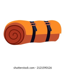 Sleeping Bag, isolated on white background. Bed Roll, for traveling and camping. Hiking Bundles. Tourism and traveling concept. Equipment for tourism, hiking, climbing, adventure, travel