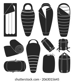 Bolsa de dormir ilustración vectorial aislada en fondo blanco. Cama de campamento con icono negro. Icono de conjunto negro vector saco de dormir.
