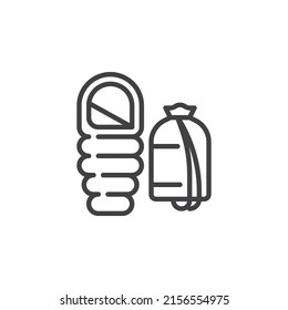 Icono de la línea de la bolsa de dormir. signo de estilo lineal para concepto móvil y diseño web. Icono del vector de contorno del saco de dormir de camping. Símbolo, ilustración del logotipo. Gráficos vectoriales