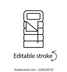 Sleeping bag outline icon. Tourism idea. Customizable linear contour symbol. Editable stroke. Isolated vector stock illustration