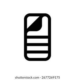 Saco de dormir. Icono de Vector de trazo delineado con detalles rellenos de negro.