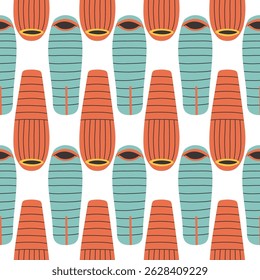 Sleeping bag seamless pattern on white background. Summer camp pattern design in hand drawn flat style for scrapbooking, textile, wrapping, banner