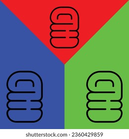 Sleeping bag Vector Icon, Outline style icon, from Adventure icons collection, isolated on Red, Blue and Green Background.