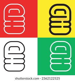 Sleeping bag Vector Icon, Outline style icon, from Adventure icons collection, isolated on Red, Yellow, White and Green Background.