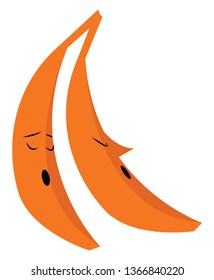 Sleeping banana pair vector or color illustration