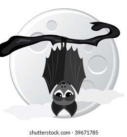 Sleeping Bat On The Tree. Vector Illustration.