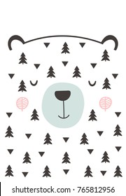 Sleeping Bear, Abstract Poster In Scandinavian Style. Vector Illustration. Funny And Cute Print.