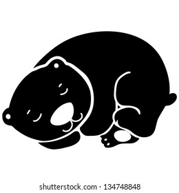 sleeping bear, cartoon sticker, black silhouette