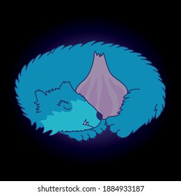 Sleeping bear with garlic, under neon