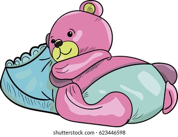 Sleeping bear. Pink. Illustration. Cartoon.