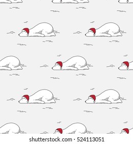 Sleeping bear Polar bear Xmas Christmas Santa Claus Vector Seamless Pattern isolated wallpaper background White