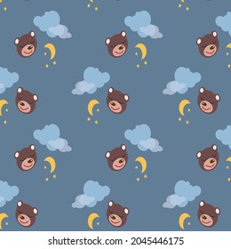 Sleeping bear seamless vector pattern. Print for children's clothing, textiles, stationery, wrapping paper.