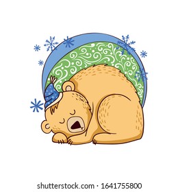 Sleeping bear, winter. Vector illustration