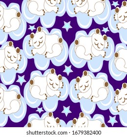 Sleeping bears on the clouds seamless print pattern. 