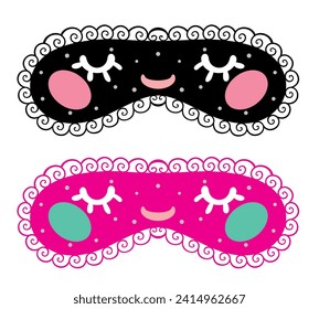 Sleeping beauty eye mask - funny hand drawn doodle, seamless pattern. sleeping mask, stars, hearts. Cartoon background, texture for bedsheets, pajamas.