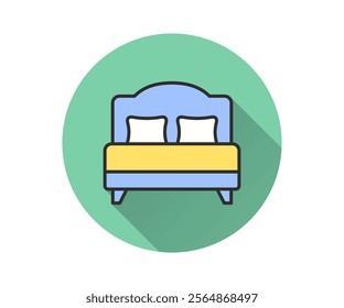Sleeping bed flat icon. Simple illustration with long shadow for graphic and web design.