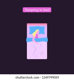 Sleeping in bed icon flat style design. symbols of person bedtime vector illustration. Isolated on white background