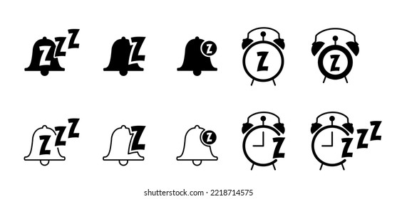 Sleeping Bell. Cartoon Snooze Icon Or Logo. Zzz Zzzz Or Slumber, Bed Sleep Or Snore Symbol. Sleepy Yawn Or Alarm Clock. Insomnia Sleeper And Goodnight Or Good Morning. Sleeping Cock. Watch Sign