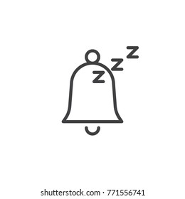 Sleeping Bell Line Icon, Outline Vector Sign, Linear Style Pictogram Isolated On White. Alarm Snooze Symbol, Logo Illustration. Editable Stroke