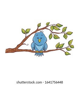 Sleeping bird on the brunch. Vector illustration