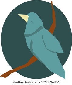 Sleeping Bird On A Tree Branch Vector Illustration