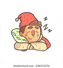 Sleeping Boy In Cap And College Jacket Hand Drawn Emoji Cool Outlined Portrait
