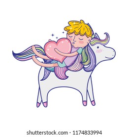 sleeping boy with heart and nice unicorn