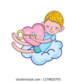 sleeping boy with heart padlock and key