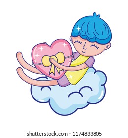 sleeping boy and heart with ribbon bow