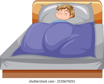 A sleeping boy on the bed illustration