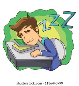 Sleeping boy sticker vector illustration. Character of male cartoon showing sleepy expression