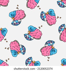 Sleeping brain character vector seamless pattern
