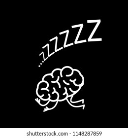Sleeping brain. Vector concept illustration of inactive mind | flat design linear infographic icon white on black background