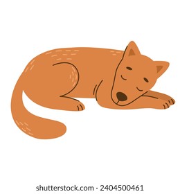 Perro marrón durmiente. Peta, amigo. Ilustración vectorial simple en el estilo de dibujos animados planos aislados en fondo blanco