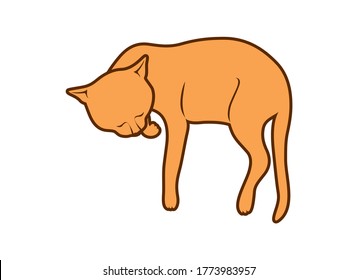 Sleeping brown domestic cat icon vector. Cute red cat lying down vector. Sleeping cat icon isolated on a white background