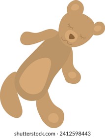 Oso de peluche marrón durmiente, ojos cerrados, animal adorable relleno. Objeto de confort infantil, juguete de felpa para la ilustración vectorial infantil.