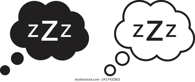 Sleeping bubble icon set in two styles isolated on white background . Black zzz talk bubble icon . Sleep icon vector