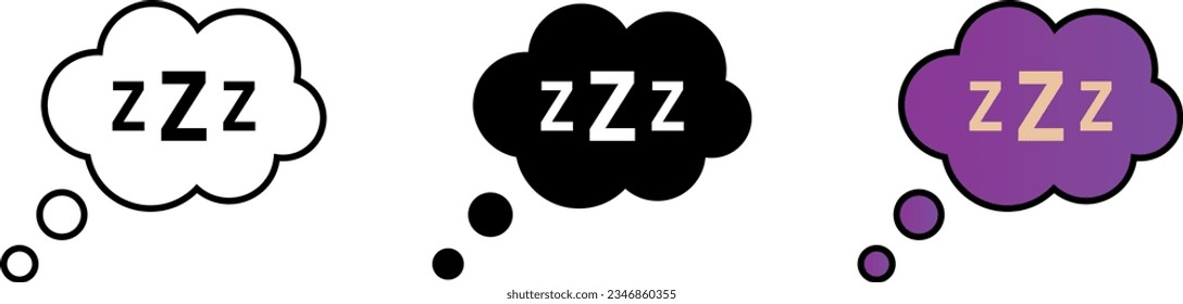 Sleeping bubble with zzz different style icon set. Line, glyph and filled outline colorful version, outline and filled vector sign․ Vector ilustration