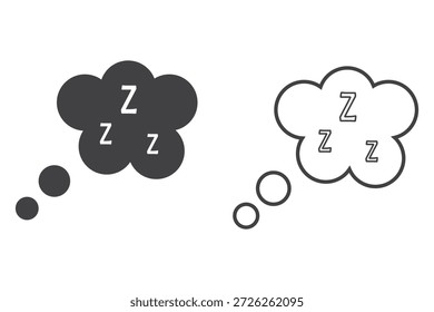 Bolha de dormir com o conjunto de ícones de estilo Zzz. Sinal preto isolado em fundo branco.