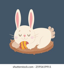 sleeping bunny with easter egg in isolated flat design